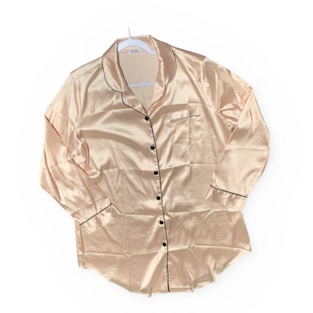 Lounge pajama satin feel sleep shirt casual loungewear button down top. XL